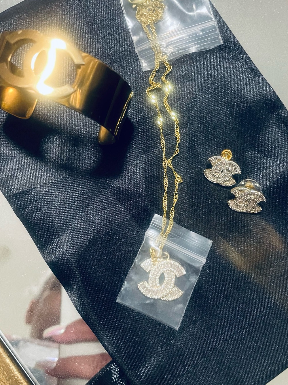 Gold-Tone CC Logo Jewelry Set - Necklace, Bracelet & Earrings